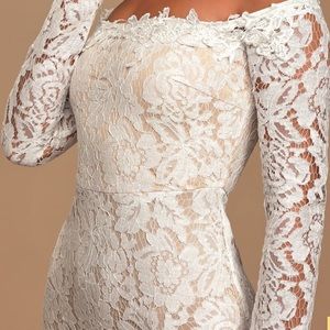 Lulu’s long sleeve, off the shoulder, white lace dress
